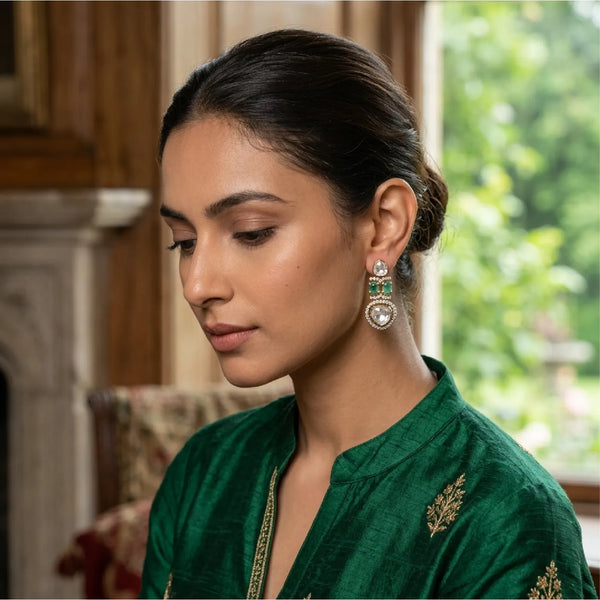 Emerald Halo Drop Earrings