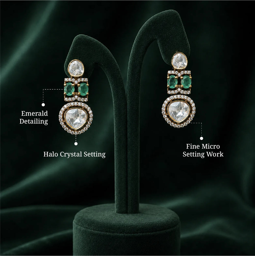 Emerald Halo Drop Earrings