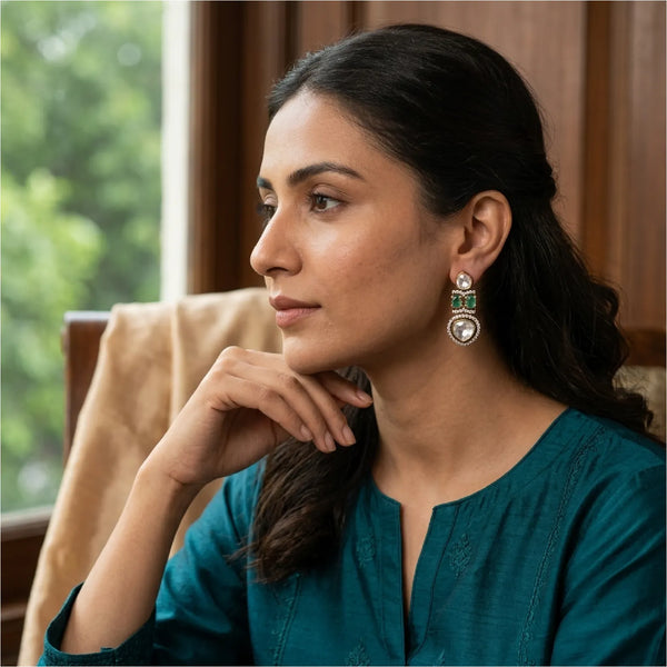Emerald Halo Drop Earrings