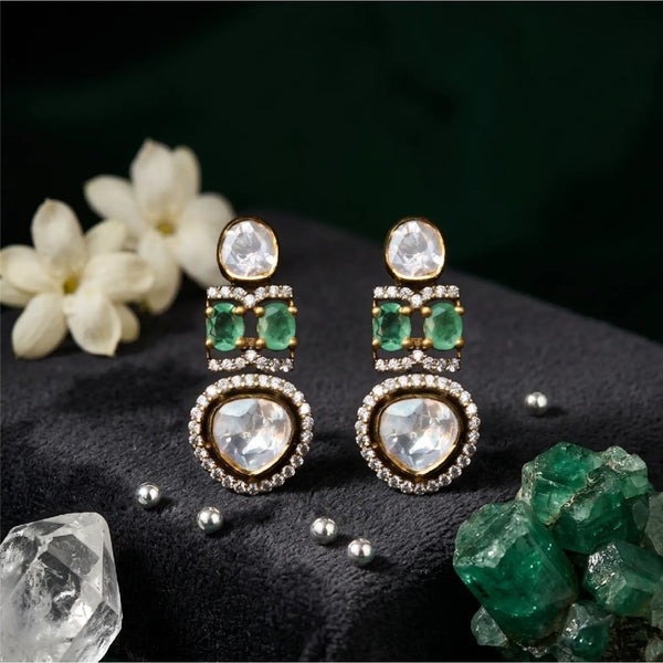 Emerald Halo Drop Earrings