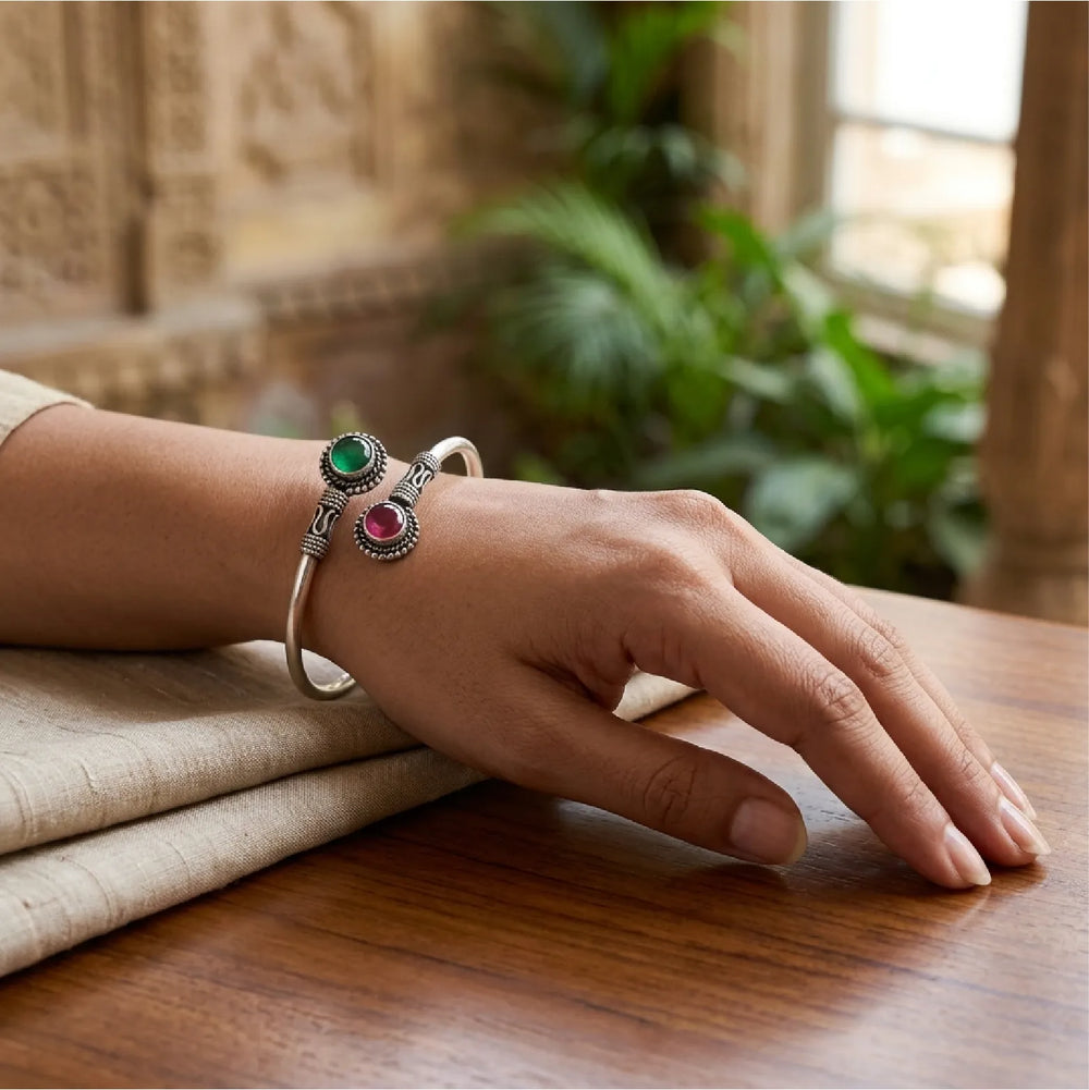Emerald Ruby Twin Stone Bangle