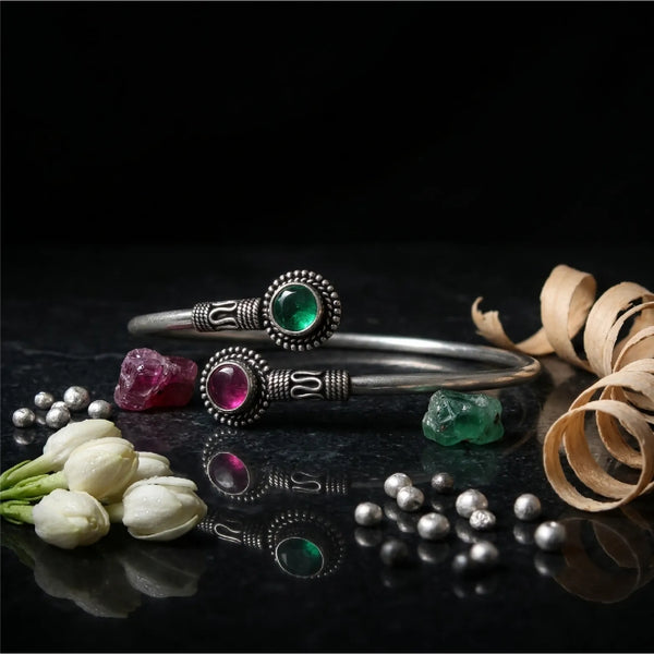 Emerald Ruby Twin Stone Bangle