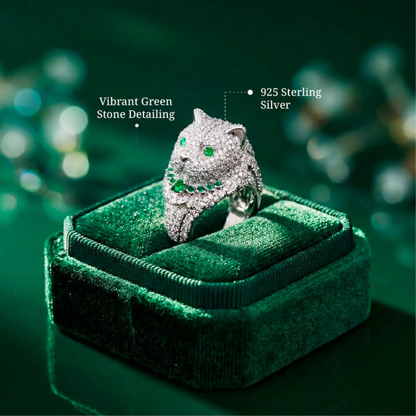 Silver Cat Head Ring