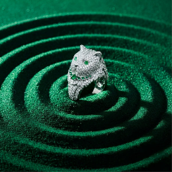 Silver Cat Head Ring